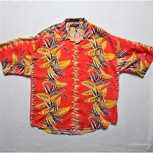 Vintage Hawaiian Shirt Floral Red Generra Collection Rayon Mens Large Button Up